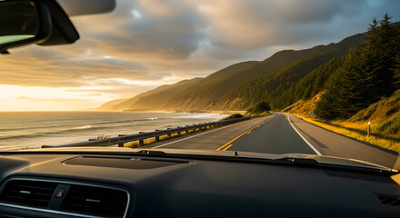 Coastal Drive at Sunset Scenic Highway Journey Along the Pacific Ocean's Edge