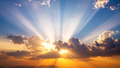 Sunset, vibrant clouds, sun rays