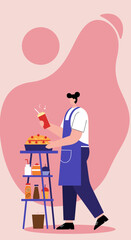 Flat illustration of a food vendor or chef serving delicious street food and drinks, ideal for casual dining, take-out, or small business concepts.