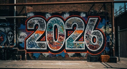Graffiti art of 2026 on brick wall