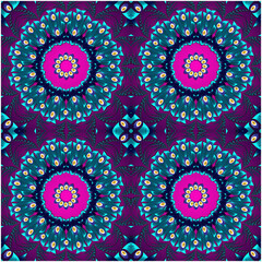 Evil eye beads follow each other's mandala patterns, blue evil eye beads