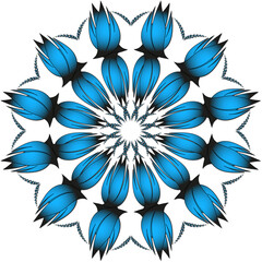 Evil eye beads follow each other's mandala patterns, blue evil eye beads