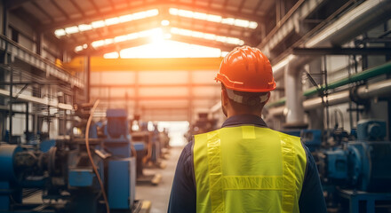 Industrial Engineer Overseeing Operations in Manufacturing Plant with Advanced Machinery