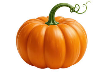Obraz premium Bright orange pumpkin isolated on transparent background with green stem