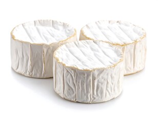 Three round cheeses on white background