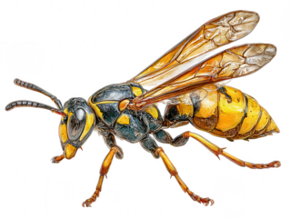 Detailed illustration of a yellow jacket wasp isolated on transparent background