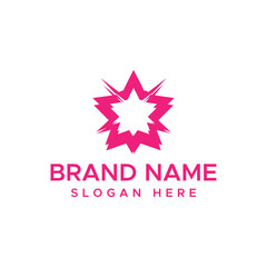 Obraz premium Pink abstract starburst logo with brand name and slogan text vector illustration
