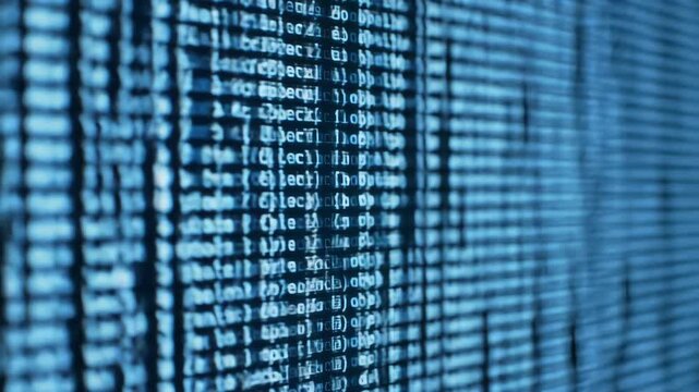 Screen filled with rows of code lines in computer language