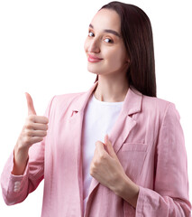 Portrait of beautiful young woman in pink jacket thinking isolated on red background