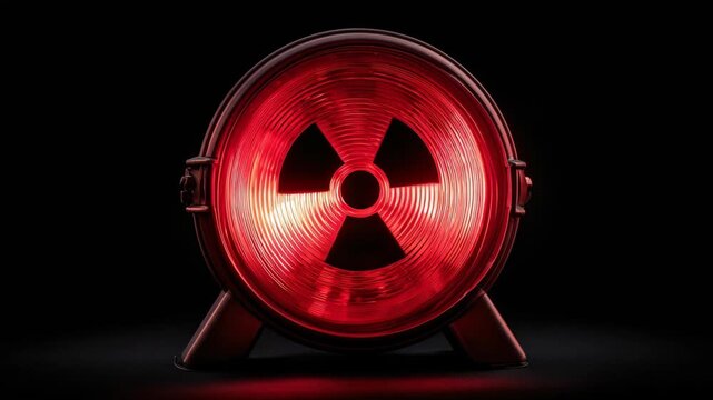 Red Radiation Symbol: A glowing, circular warning sign with a radiation trefoil set against a dark backdrop, evoking caution and potential danger.