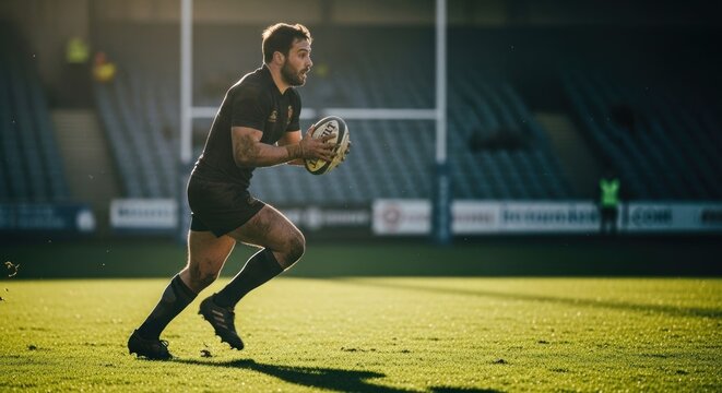 Rugby player in action - Powered by Adobe