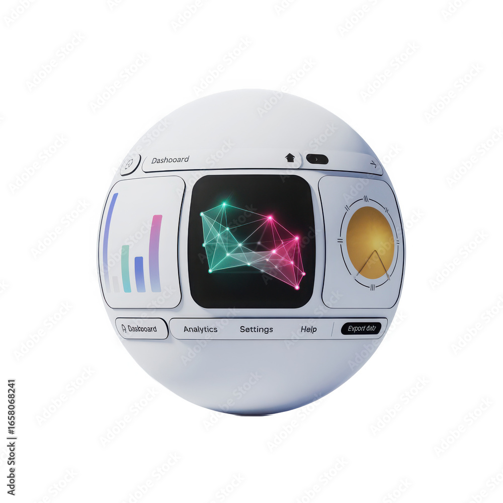 Fototapete abstract digital art circular design with glowing geometric shapes and futuristic interface elements