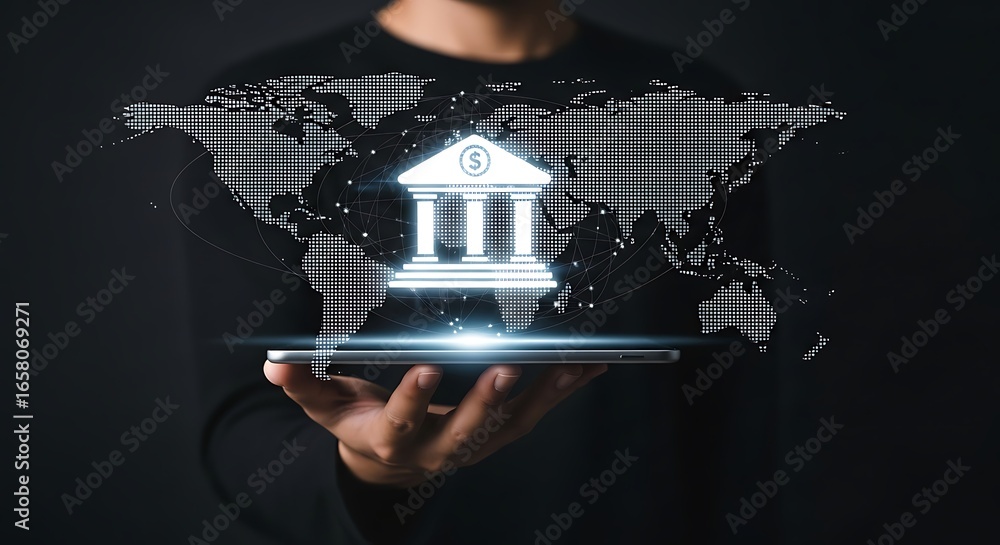 Poster global banking network digital interface global network