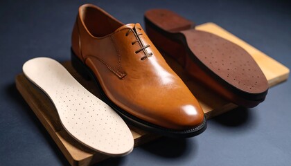 Polished brown leather shoes with insoles