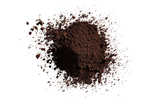 Dark brown powder explosion on black background