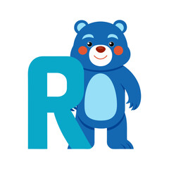 Playful Bear Character with Big Alphabet R, Fun Kids Illustration, Cute Animal Learning, Educational Children Book Vector Art Design