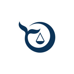 Stylized logo featuring a whale tail forming a circle around a scale, suggesting themes of balance and marine life.