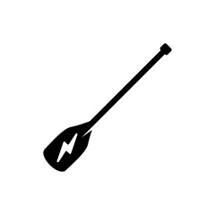 A black silhouette of a paddle with a lightning bolt design on the blade, angled on a white background.