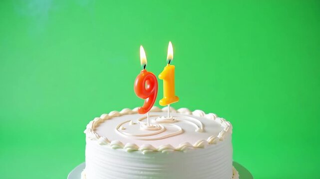 Celebrate ninety-one years with a beautifully decorated birthday cake featuring glowing candles, perfect for milestone anniversaries and special occasions.