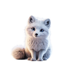 Obraz premium Adorable fluffy arctic fox cub sitting and looking curious with big eyes and bushy tail a cute winter creature isolated on transparent background