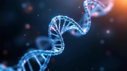 Dynamic blue dna helix rotation against glowing background with particle movement. - Powered by Adobe