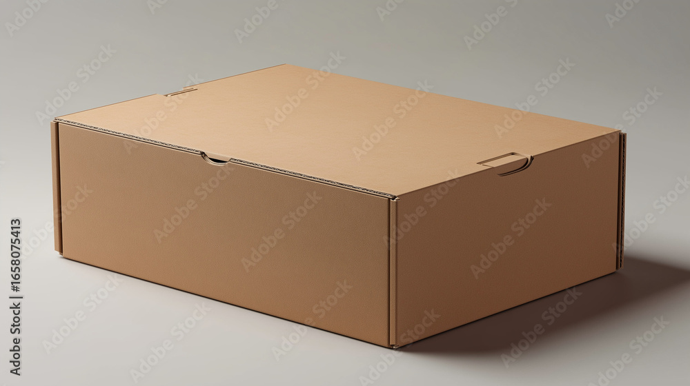 Poster realistic rendered isolated closed brown cardboard box packaging container mockup. ai generated imag