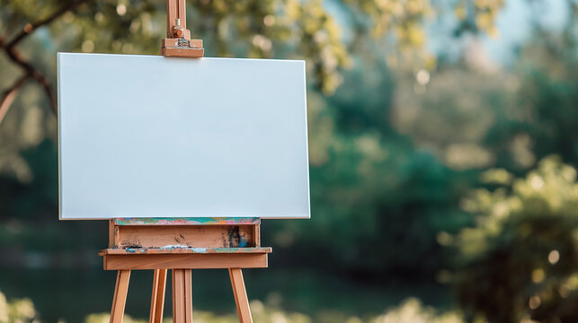 Sunny Outdoor Artistic Blank Canvas on Easel for Painting and Display. Ai Generated Images