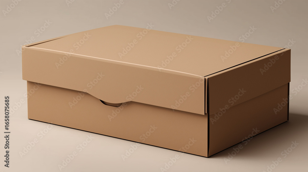 Poster minimalist rendering cardboard shipping packaging box container with lid mockup. ai generated images