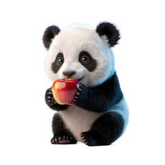 Obraz premium Adorable baby panda enjoying a red apple cute animal photography vibrant color captivating wildlife portrait isolated on transparent background