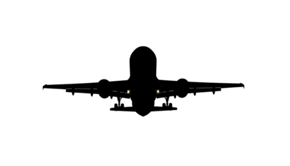 Silhouette of commercial airplane passenger jet aircraft aviation and travel concept isolated on white background