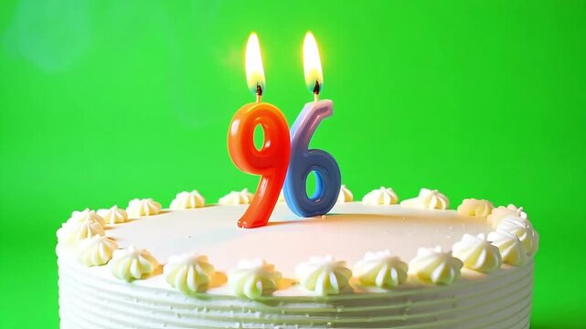 Celebrate a milestone birthday with a vibrant cake featuring bright 96th number candles and festive frosting, perfect for capturing joyful anniversary moments.