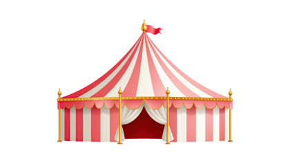 Circus tent colorful carnival marquee festival entertainment and amusement event concept isolated on white background