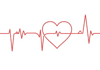 Heartbeat pulse line graphic on white background symbolizing life vitality and health awareness for cardiovascular wellness promotional content