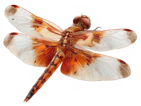 Detailed illustration of a red and white dragonfly isolated on transparent background