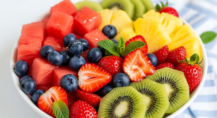 A vibrant fruit salad with a variety of fresh fruits