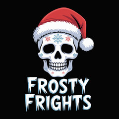 Sweet but spooky skull with bow and candy cane crossbones, kawaii gothic Christmas icon, vector sticker logo for apparel