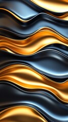 Abstract design of overlapping gold and dark blue wavy lines.
