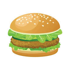 Crispy Burger with Lettuce and Sesame Seed Bun - AI Generated