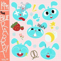 sticker set of blue cute rabbit 6728