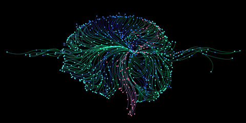 Illustration of abstract stream. Artificial intelligence. Big data, technology, AI, data transfer, data flow, large language model, generative AI	