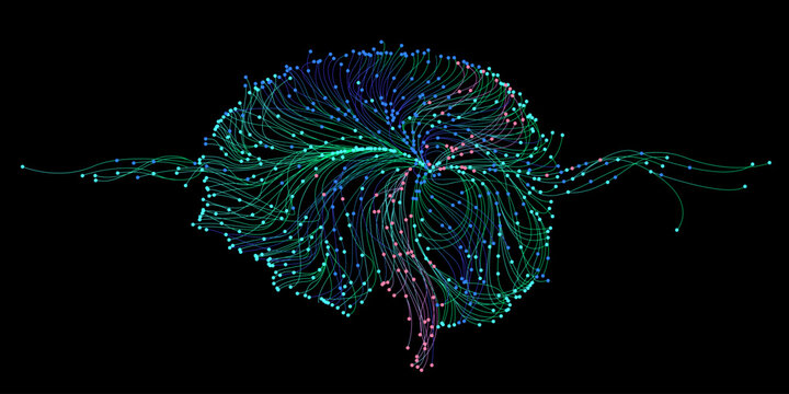 Illustration of abstract stream. Artificial intelligence. Big data, technology, AI, data transfer, data flow, large language model, generative AI	