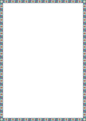 Ornate rectangular border displays alternating pastel floral and geometric shapes with a transparent background