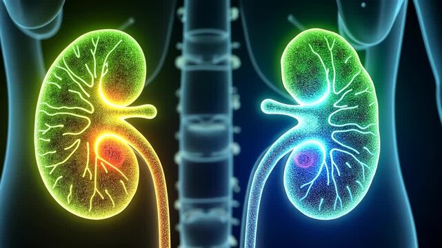 kidneys, kidney function, renal health. Organ performance. Nephrons filter blood efficiently daily. Ureter transports urine to bladder. Renal artery regulates blood flow.