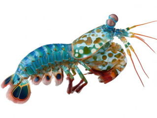 Vibrant peacock mantis shrimp with intricate patterns isolated on transparent background