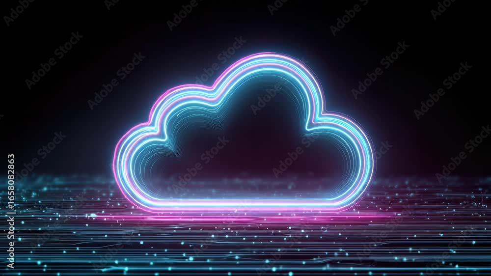 Poster digital cloud in web space illustrated animation