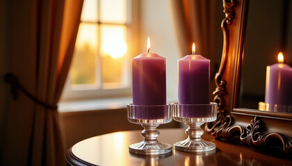 Cozy autumn candle setting for tranquil home decor and holiday warmth during thanksgiving celebrations