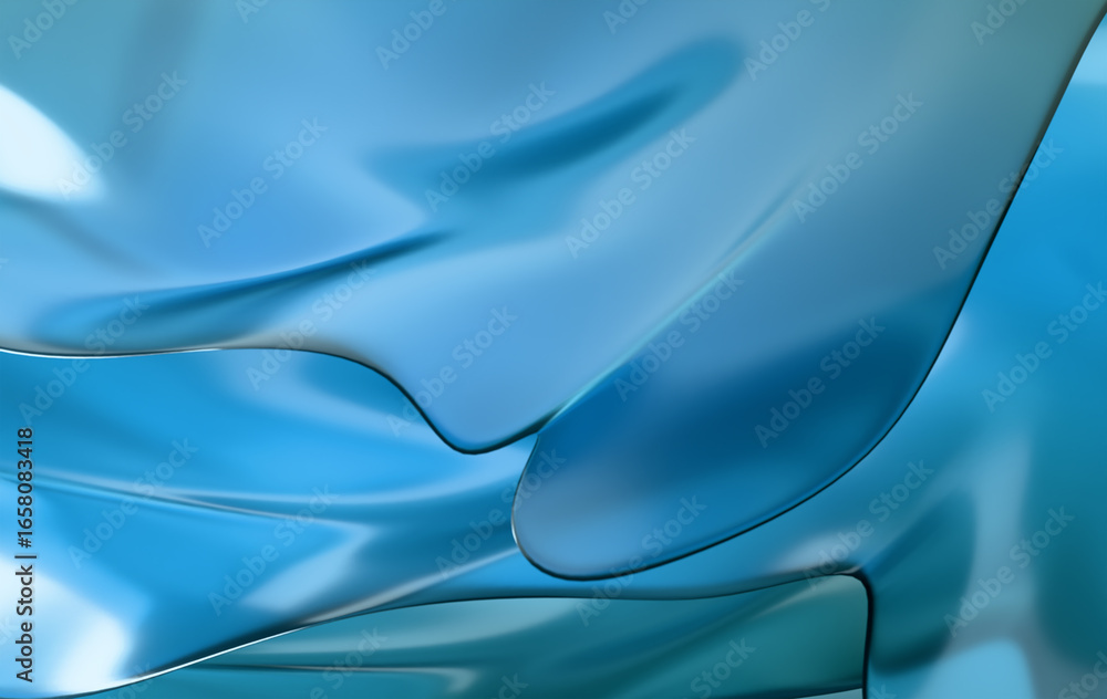Poster 3d flowing silk texture in gradient aqua and cyan colors for modern design