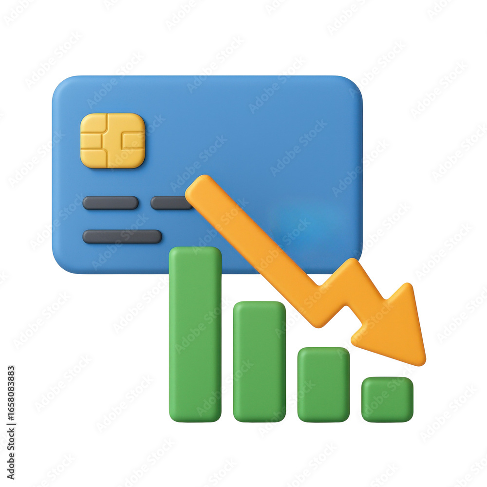 Poster efficiency recession concept. declining financial graph with a credit card illustration.