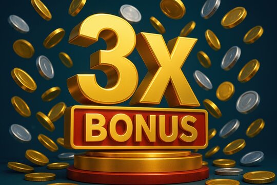 Gleaming 3x Bonus Extravaganza beckons with golden coins raining down, promising thrilling wins and a lucrative experience for players.