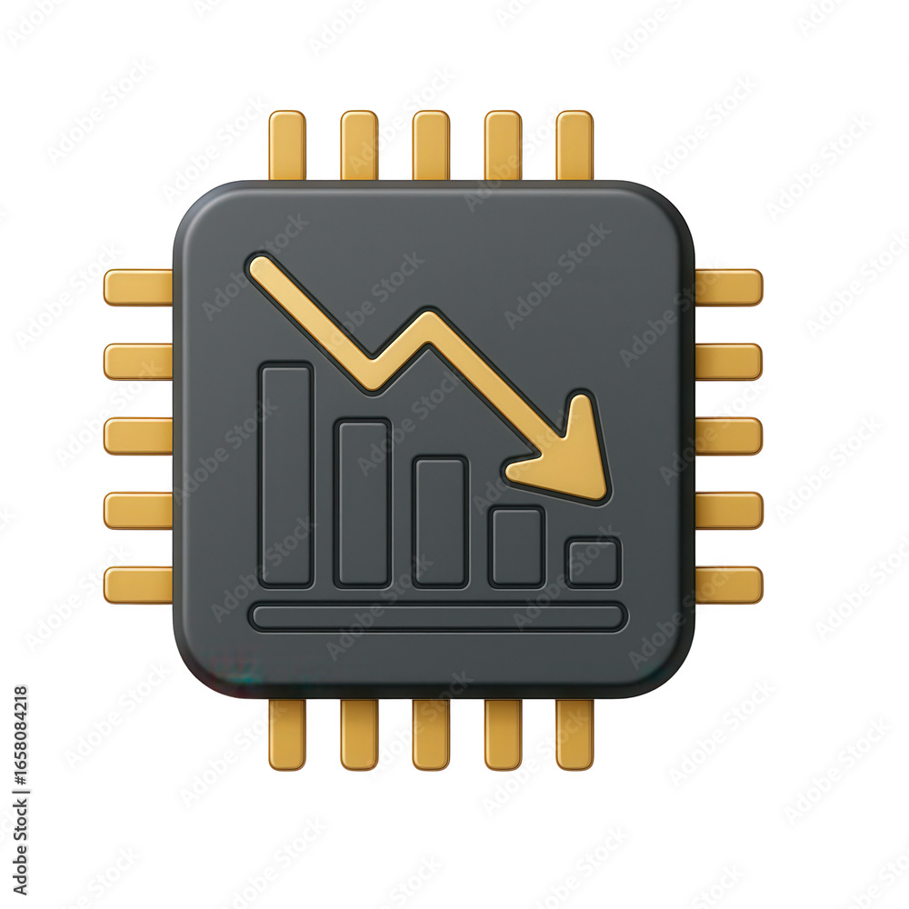 Poster efficiency recession concept. technology symbol with a downward trend graph.